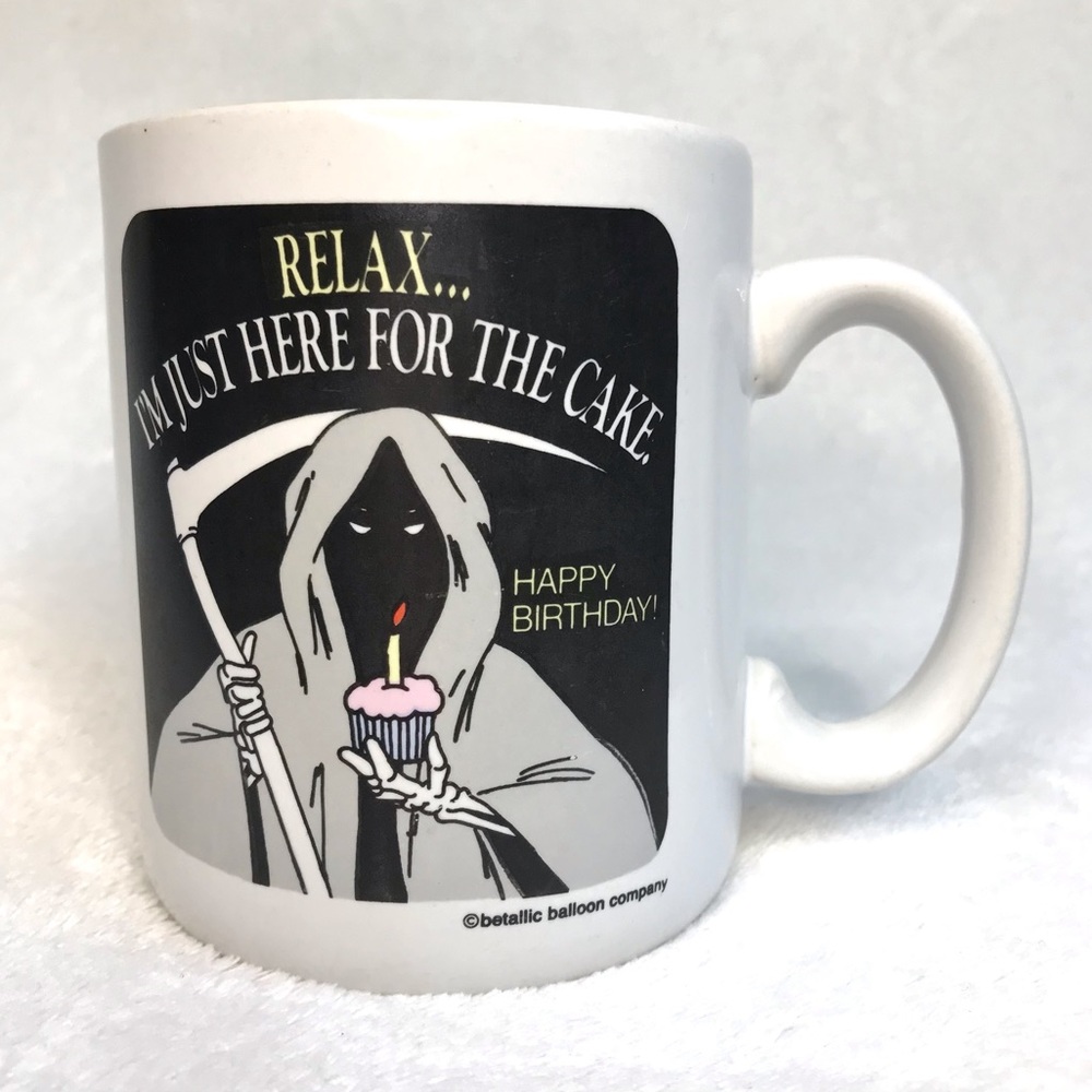 Funny birthday mug grim reaper just here for the cake funny novelty mug giftware